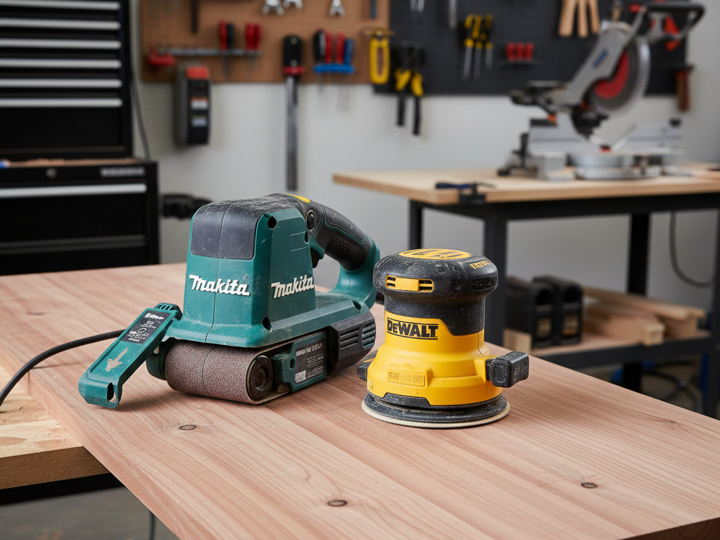 Comparison of a belt sander and a random orbital sander